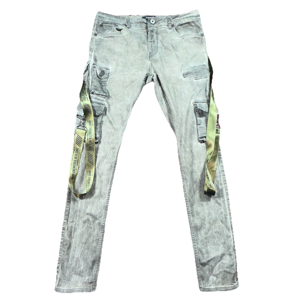 Serenede 32 Mens Rustic Grunge Slim Fit Cargo Jeans Pockets 32x32